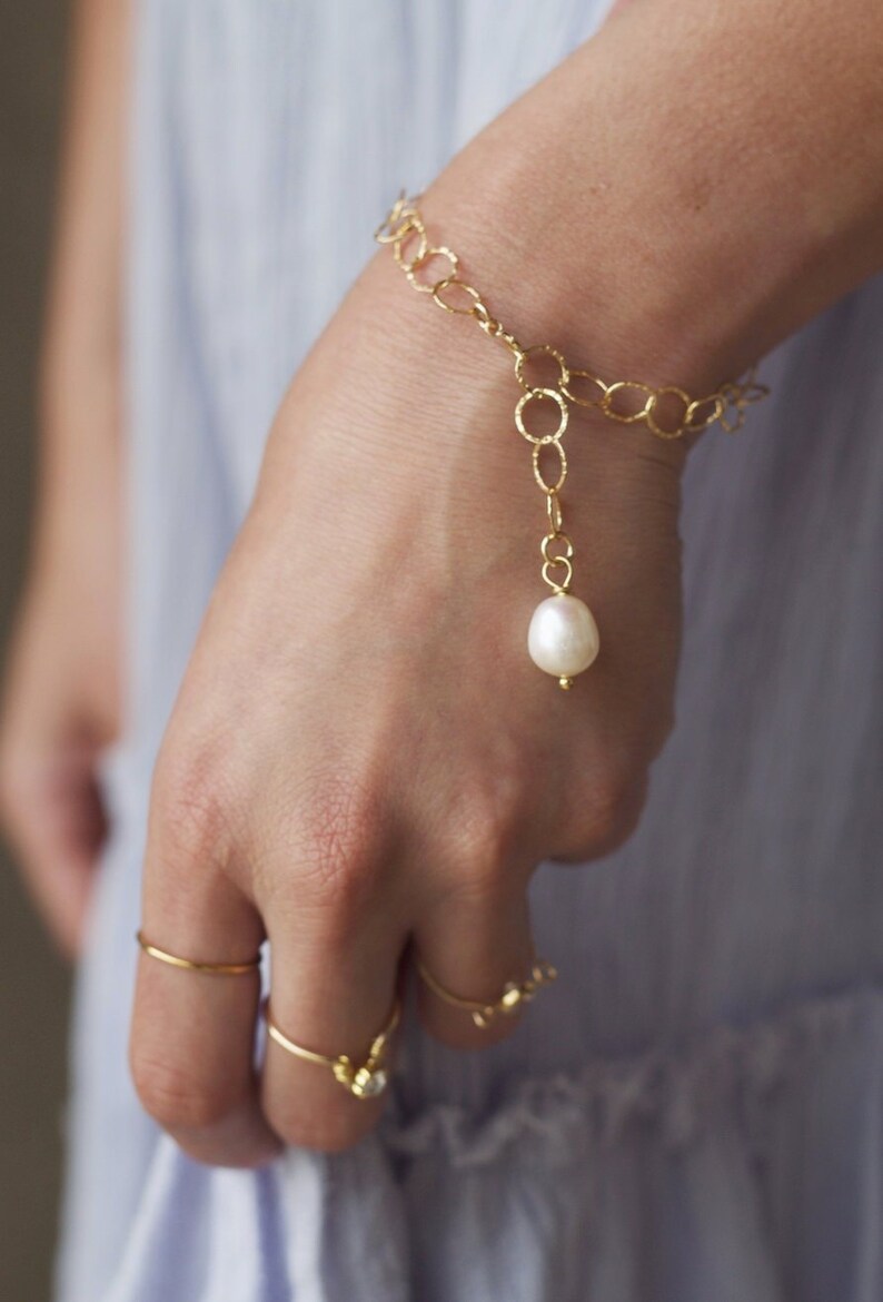 Gold Pearl Bracelet, Layering Bracelet, Single Pearl Bracelet, Gold Bracelet For Women, Wedding Bracelet, Genuine Pearl Bracelet image 1