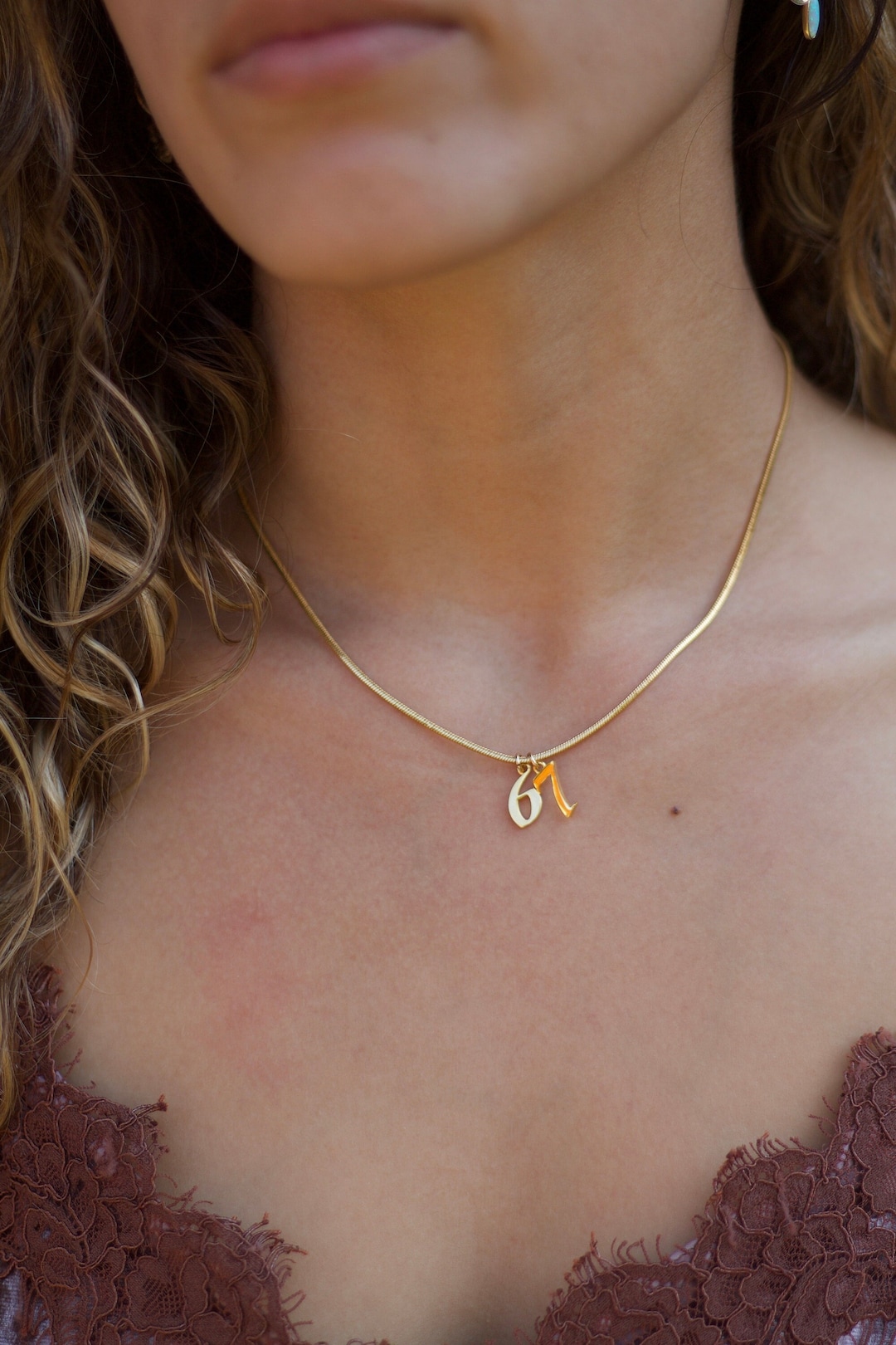 Gold Number Necklace, Baseball Necklace With Number, Lucky Number