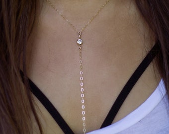 Dainty Y Necklace, Lariat Necklace, CZ Y Necklace, Dainty Gift For Her, Minimalist Jewelry, Gold or Silver Y Layer Necklace