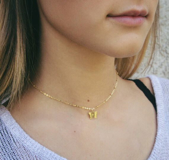 Butterfly Choker Dainty Gold Choker 