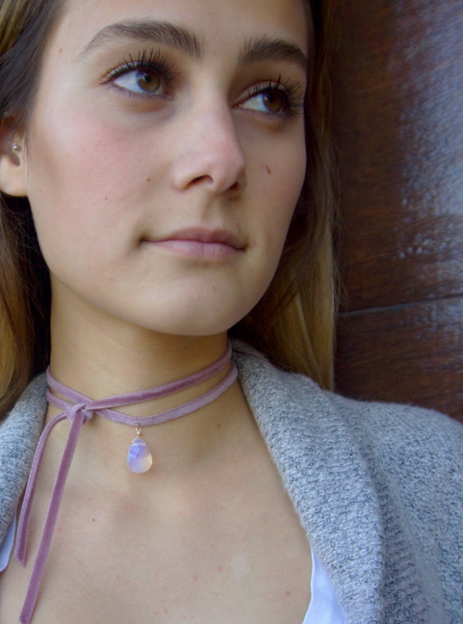 Velvet Choker Necklace Crystal Opalite Choker Boho Choker Etsy