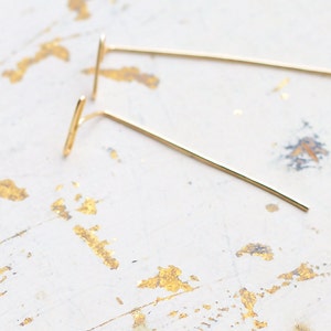 double sided earring, front back earrings, staple earring, minimalist, line earrings, delicate, gold filled image 3