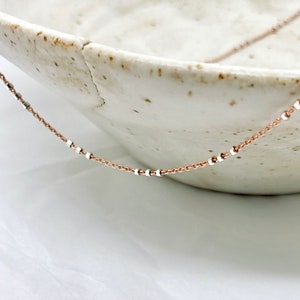 Rose Gold Filled Bead Chain Necklace, Dainty Satellite Silver Bead Chain Necklace