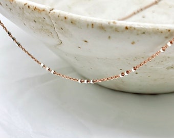 Rose Gold Filled Bead Chain Necklace, Dainty Satellite Silver Bead Chain Necklace