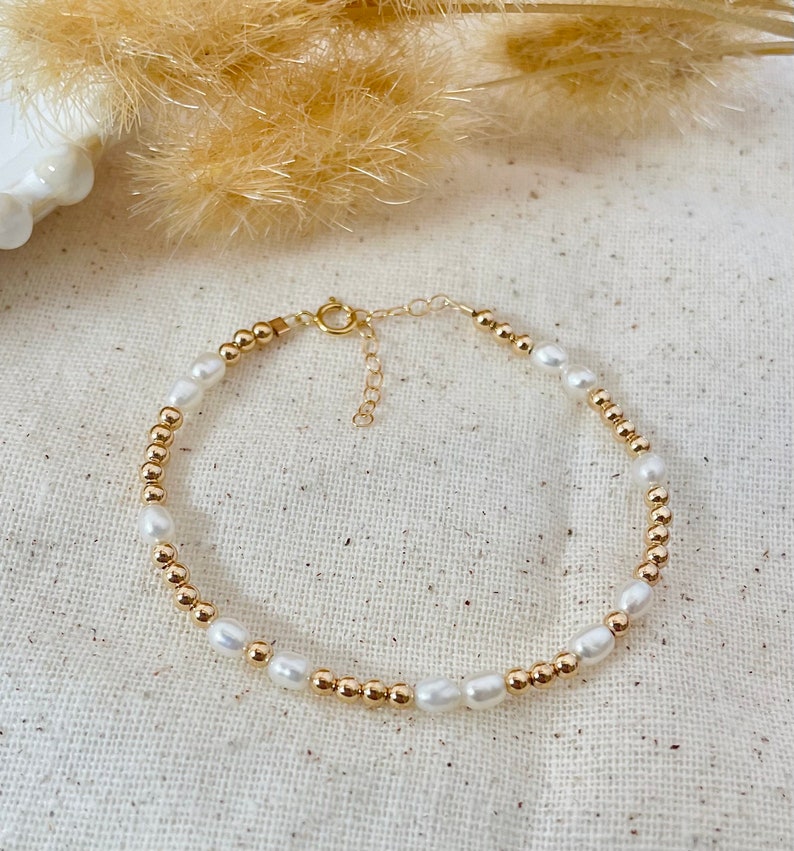 Gold or Silver PEARL Bead Bracelet, GENUINE Freshwater Pearl Bracelet, Bridesmaid Gift, Boho Chic Wedding Jewelry, ADJUSTABLE image 5