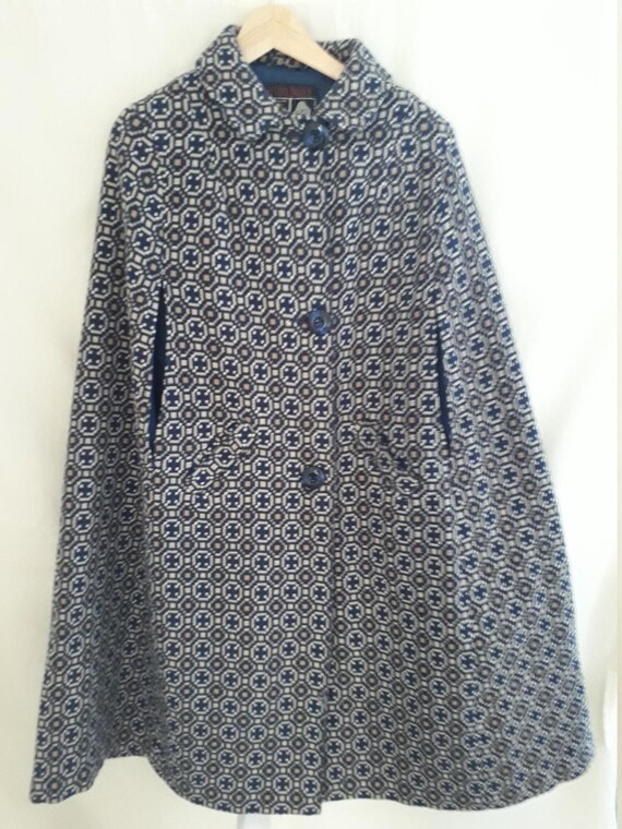 Vintage Welsh tapestry cape by Rhydybont in a blue