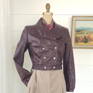 80s Burnt Umber cropped leather bomber jacket