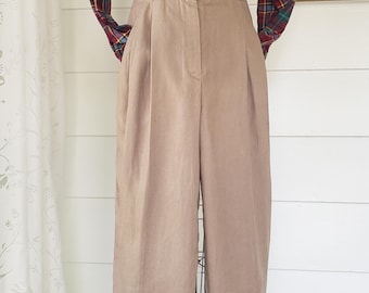 Pantalones de cintura alta de lino natural de los años 80