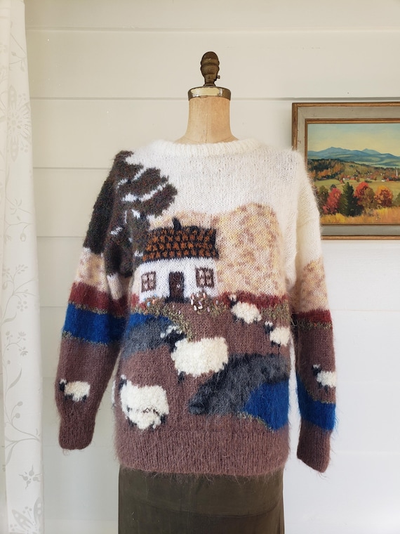 80s Selina Knitwear Sheep and Cottage Mohair Sweater - Etsy 80s Selina Knitwear Sheep and Cottage Mohair Sweater - Etsy