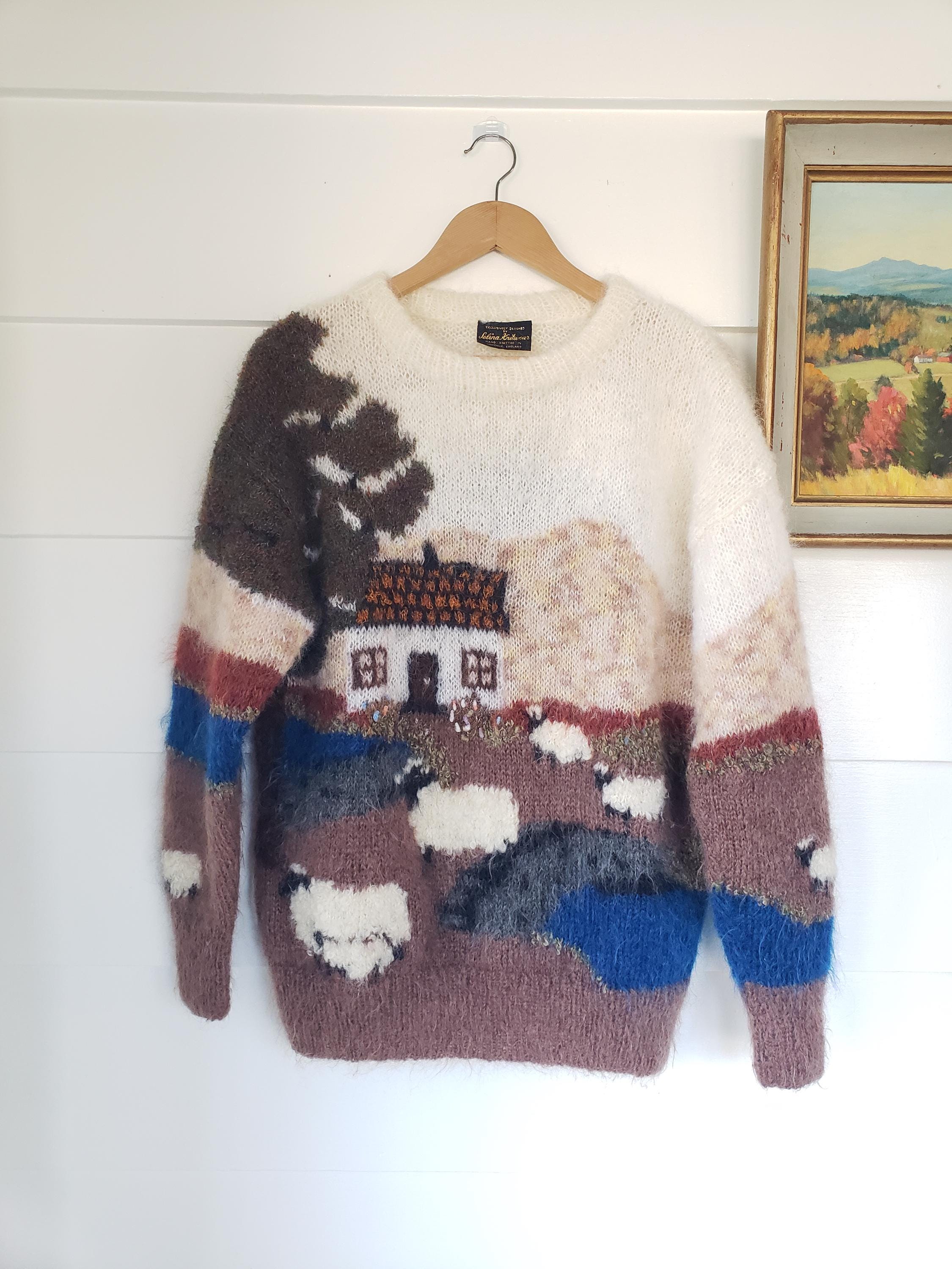 ☺*︎様 OLD Lambs wool sued knit Sweater XL, Vintage 80's Lambs Wool Sought-after Fun Sweater