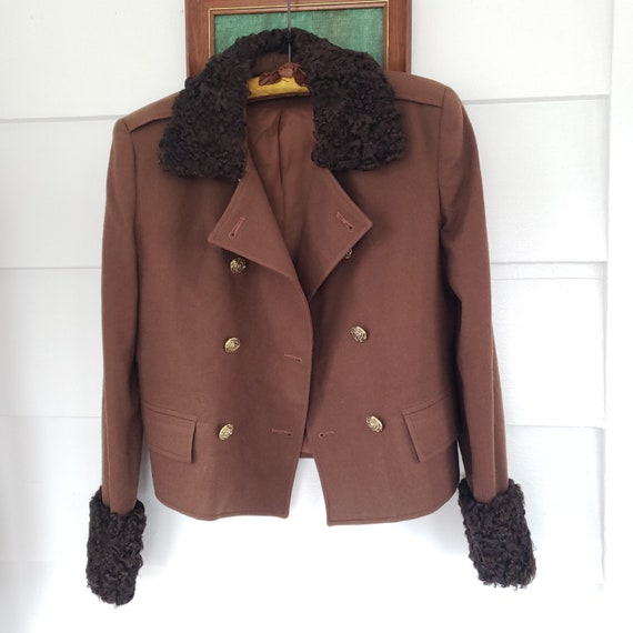 70s cocoa curly lamb and wool cropped jacket - image 9