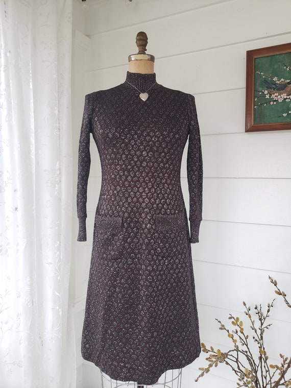 60s Kimberly glitter dot espresso wool knit dress