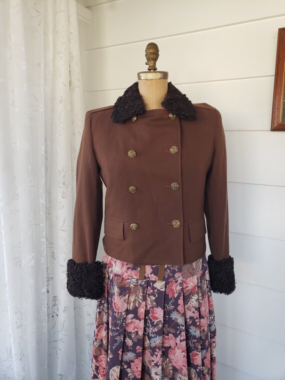 70s cocoa curly lamb and wool cropped jacket - image 2