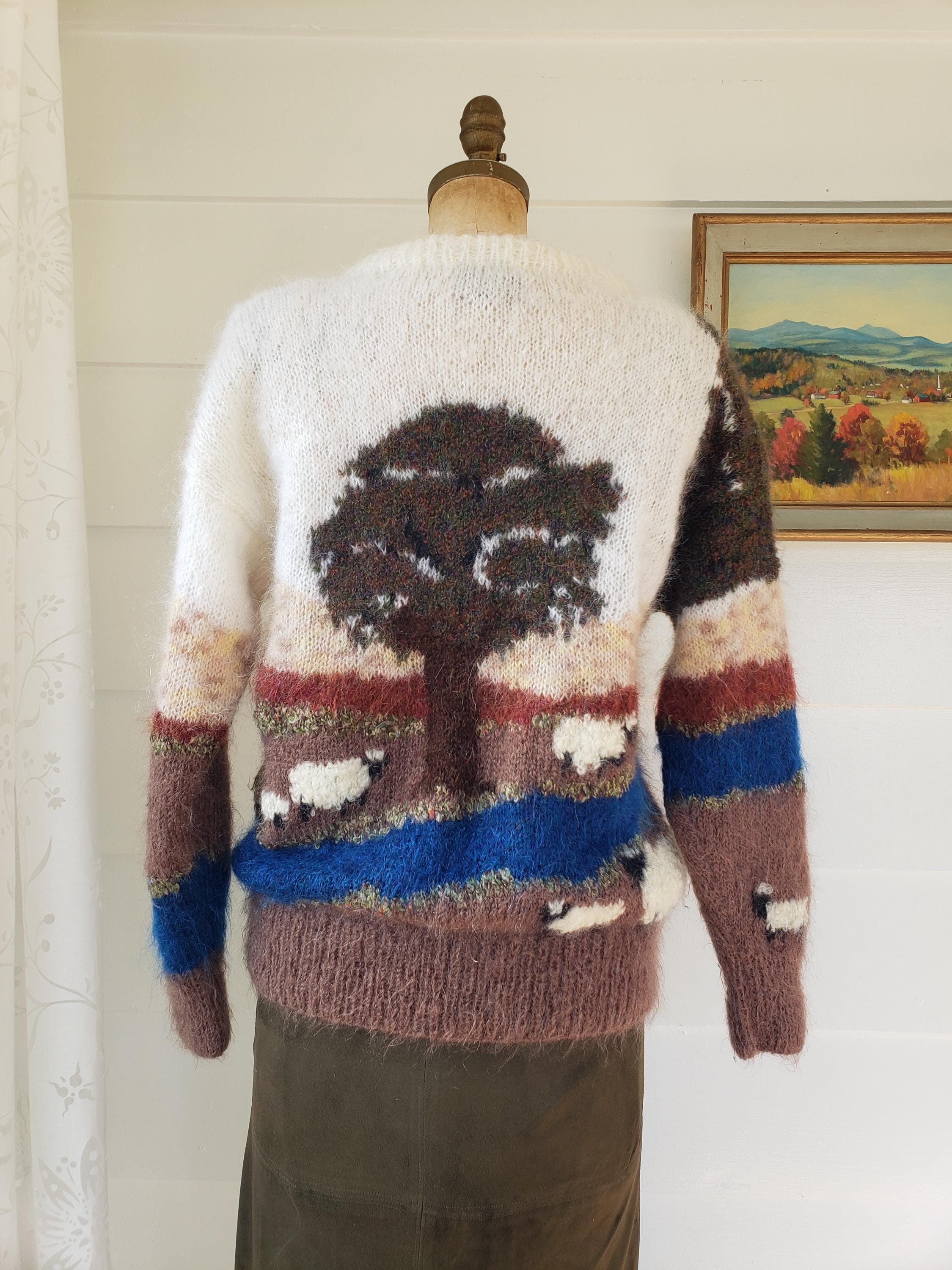 80s Selina Knitwear Sheep and Cottage Mohair Sweater - Etsy