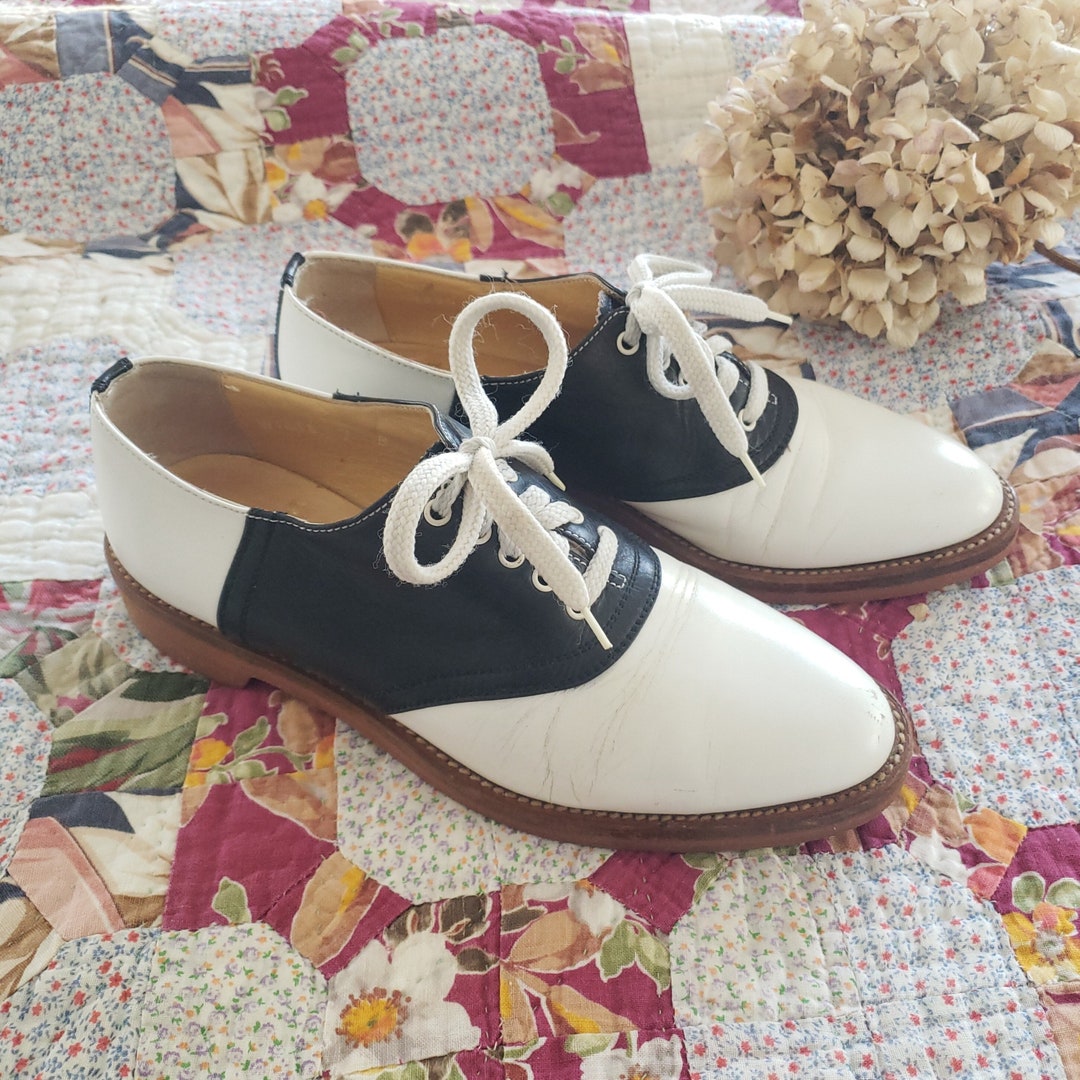 90s Ralph Lauren Classic B&W Leather Saddle Shoes | Sz 7 - Etsy