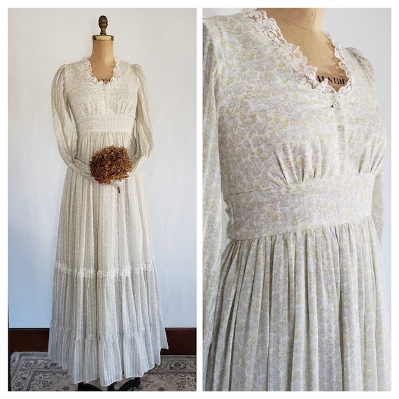 70s Gunne Sax pastel floral prairie dress | M