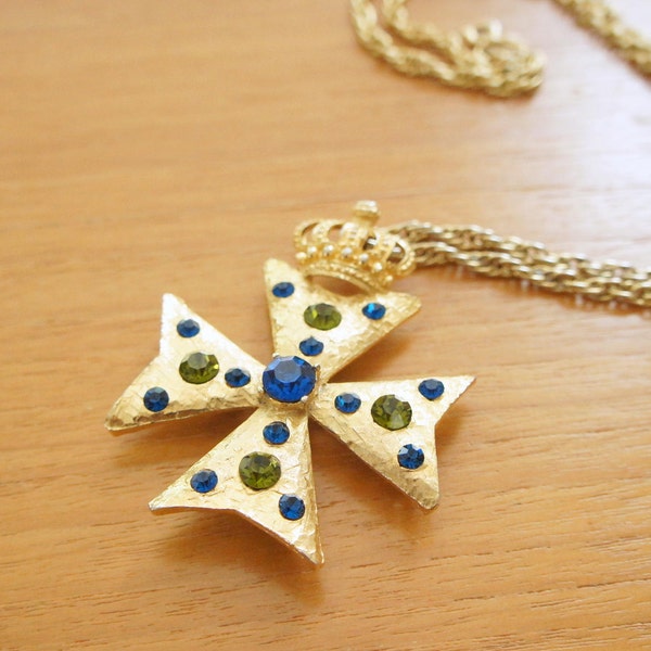 60s Hattie Carnegie crowned cross necklace / brooch