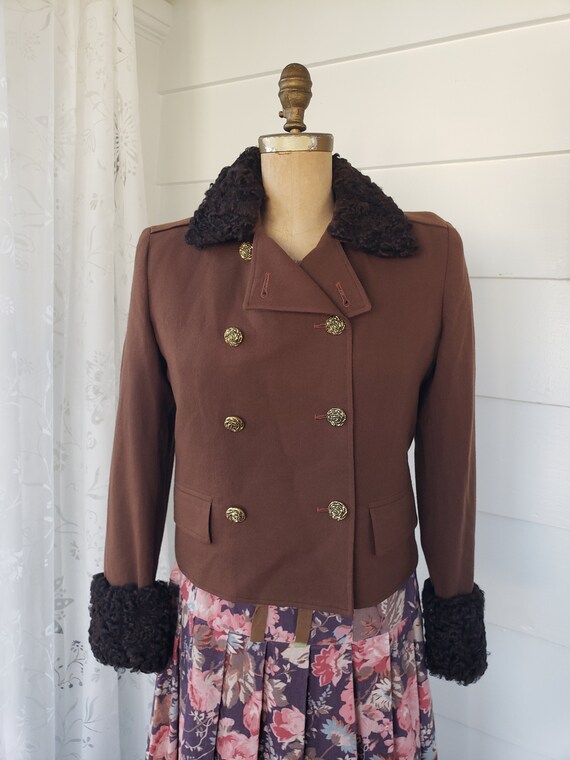 70s cocoa curly lamb and wool cropped jacket - image 4