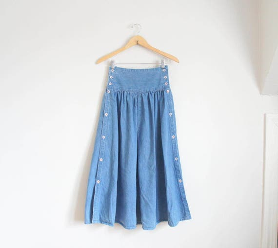 80s button panel denim midi skirt