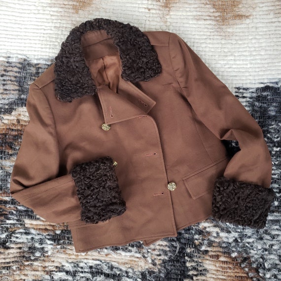 70s cocoa curly lamb and wool cropped jacket - image 8
