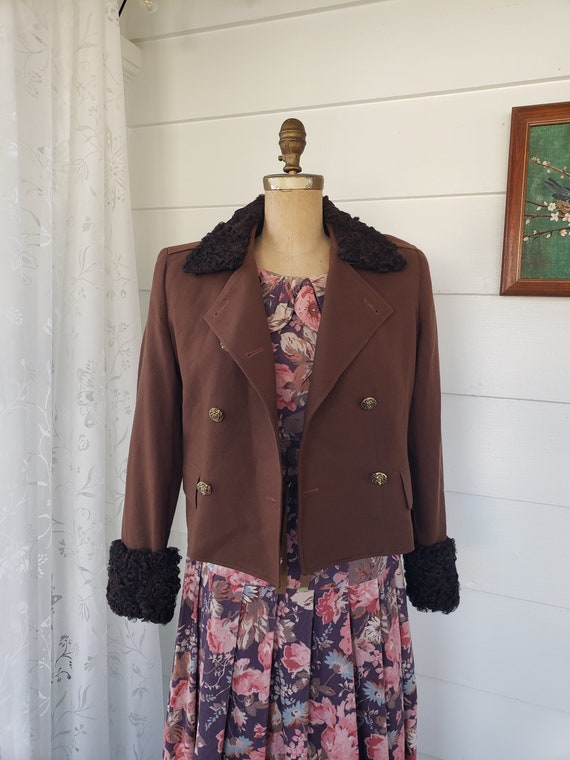 70s cocoa curly lamb and wool cropped jacket - image 1