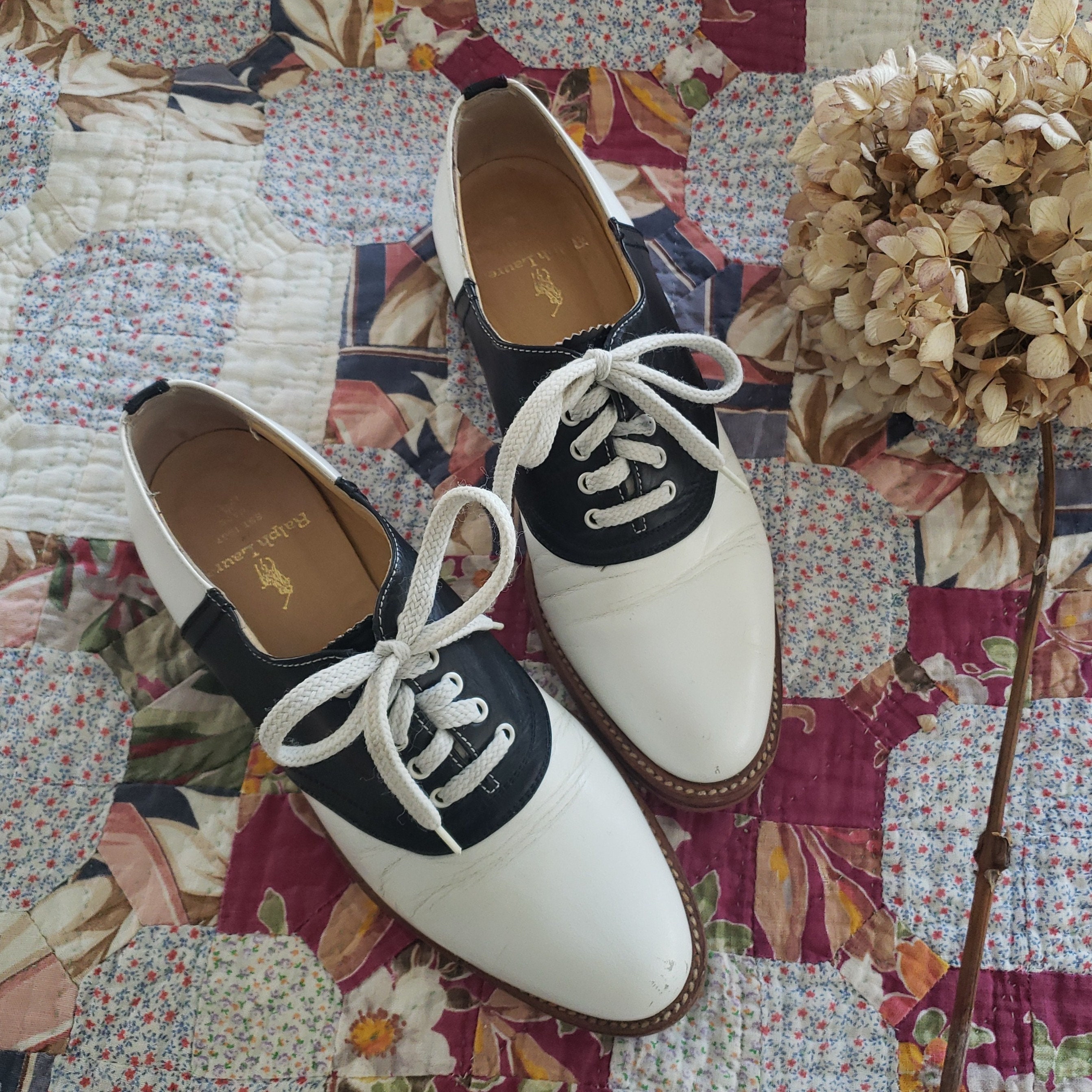90s Ralph Lauren Classic B&W Leather Saddle Shoes | Sz 7 - Etsy