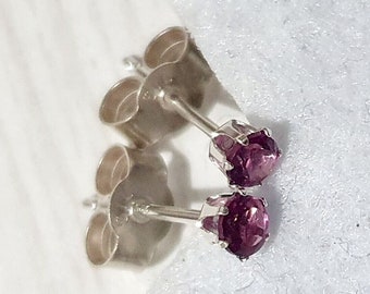 sterling silver 925 butterfly back earrings 3mm natural rhodolite stud, ideal gift