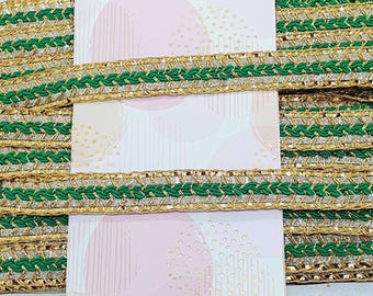 15 mm metalliskt guldglitter och grönt broderat bandfläta