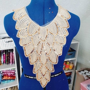 1x Gold couched embroidered sequin moroccan style applique collar/ neckline