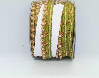 1m green olive gold bead Indian trim braid ribbon 17mm