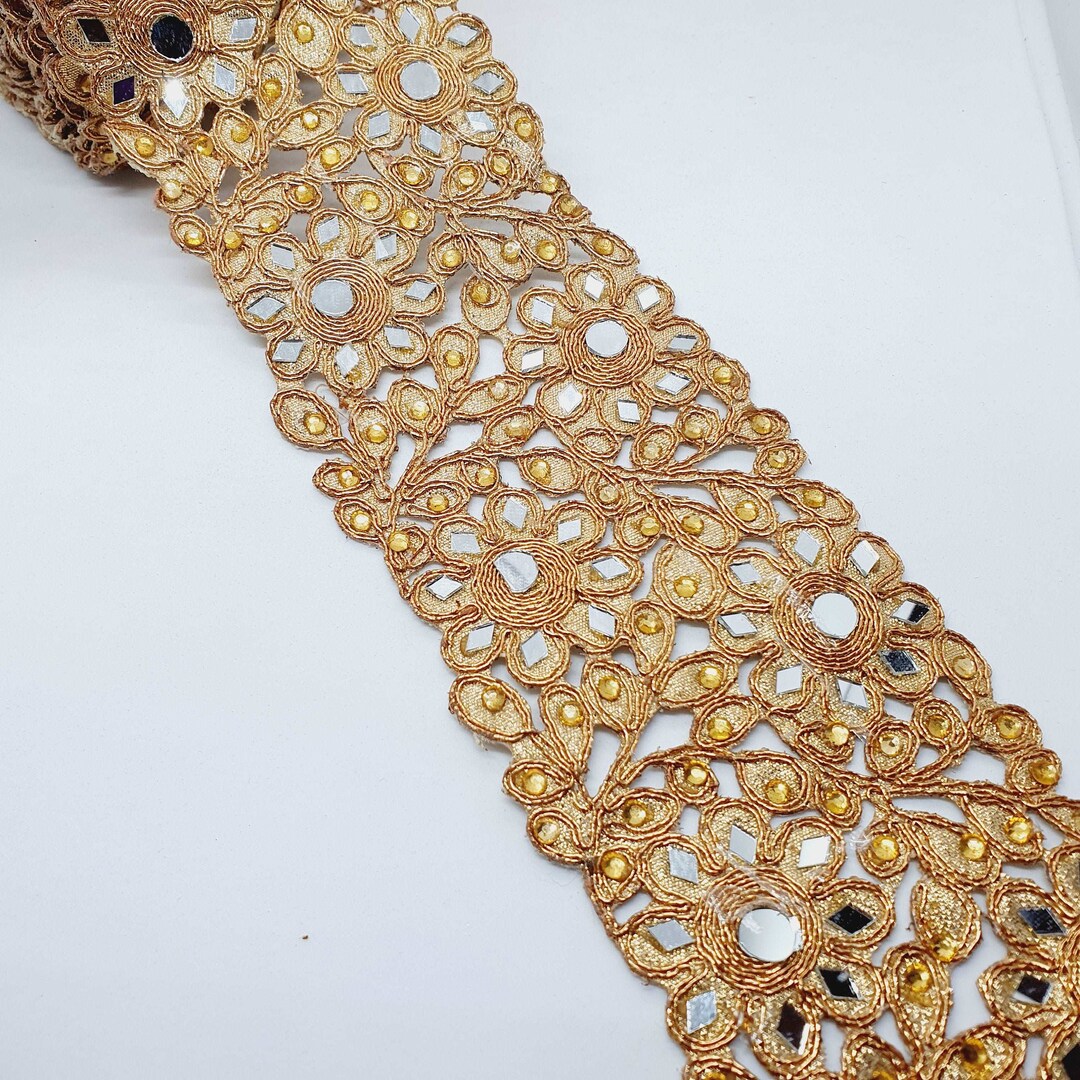 Deep Gold 1m 7cm Metallic Deep Gold Crystal and Mirror Lace Applique - Etsy