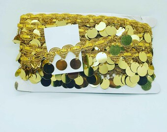 35mm Metallic Gold Coin Sequin Braid- Bellydance