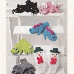Patons Childrens Animal Mittens Vintage Knitting Pattern PDF