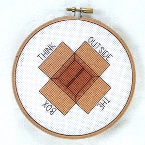Creative cross stitch pattern, &quot;Think Outside The Box&quot;, PDF pattern, xstitch, motivational embroidery, printable quote, needlepoint