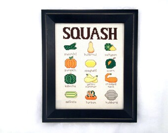 Patrón de punto de cruz de calabaza, punto de aguja de calabaza, bordado de otoño, patrón PDF imprimible con vegetales, hubbard, kabocha, delicata, butternut