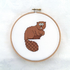 Beaver cross stitch pattern, river needlepoint, wildlife embroidery, riparian PDF pattern, nature DIY craft