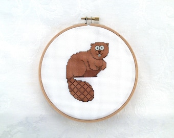 Beaver cross stitch pattern, river needlepoint, wildlife embroidery, riparian PDF pattern, nature DIY craft