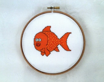 Goldfisch Kreuzstichmuster, Haustier PDF Stickmuster, Fisch Nadelspitze, Tier Stickerei, Koi druckbares Muster, digitaler Download,