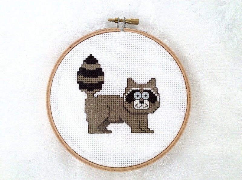 Raccoon Cross Stitch Pattern Animal Embroidery Pdf Pattern Forest Needlepoint Woodland Creature Digital Download Printable Handmade