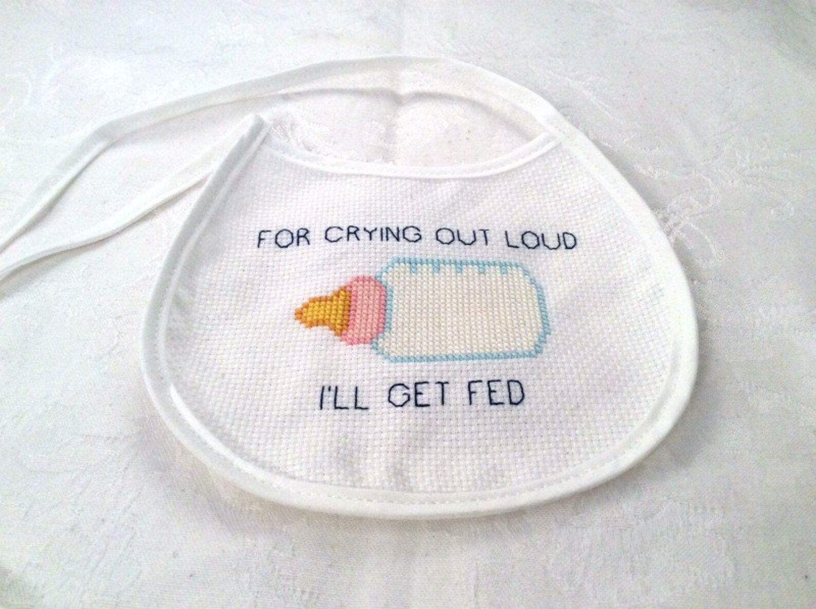 Bottle Baby Bib Cross Stitch Pattern, Needlepoint, Funny Embroidery