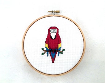 Parrot cross stitch pattern, bird PDF pattern, macaw needlepoint, pet embroidery, animal printable, digital download, counted cross stitch
