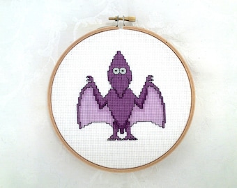 Pteranodon cross stitch pattern, dinosaur embroidery, prehistoric needlepoint, lizard printable, PDF pattern, pterodactyl, pterosaur