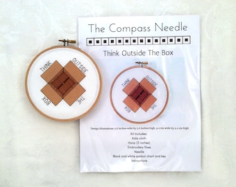 Think Outside The Box counted cross stitch kit, needlepoint kit, office embroidery, motivational, DIY craft, creative quote