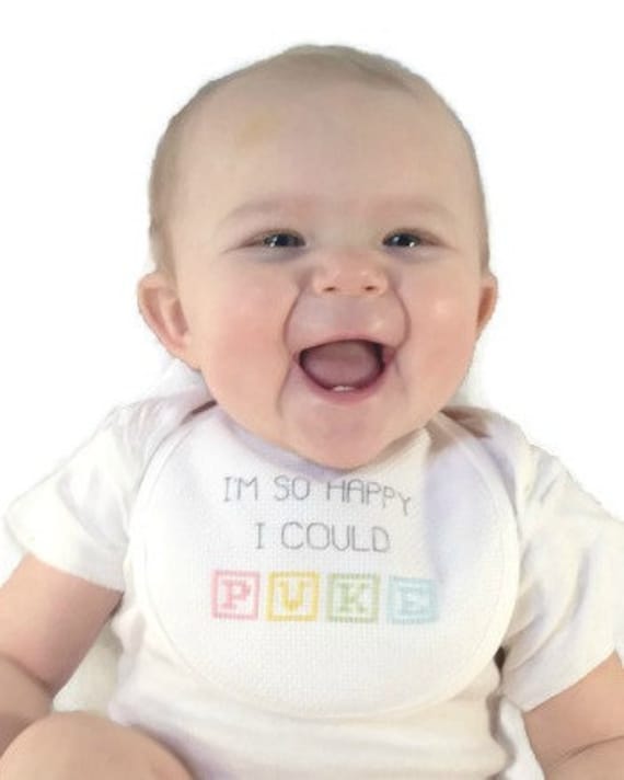 Happy baby bib cross stitch pattern infant PDF pattern funny