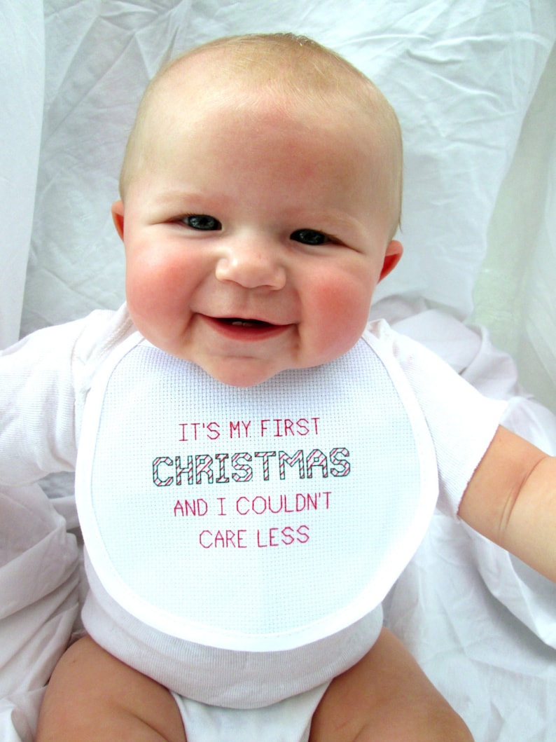 First Christmas Baby Bib Cross Stitch, PDF Pattern, Infant Embroidery