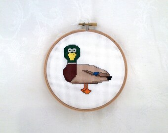 Duck cross stitch pattern, animal embroidery, bird needlepoint, riparian printable, DIY PDF pattern, river digital download, quack