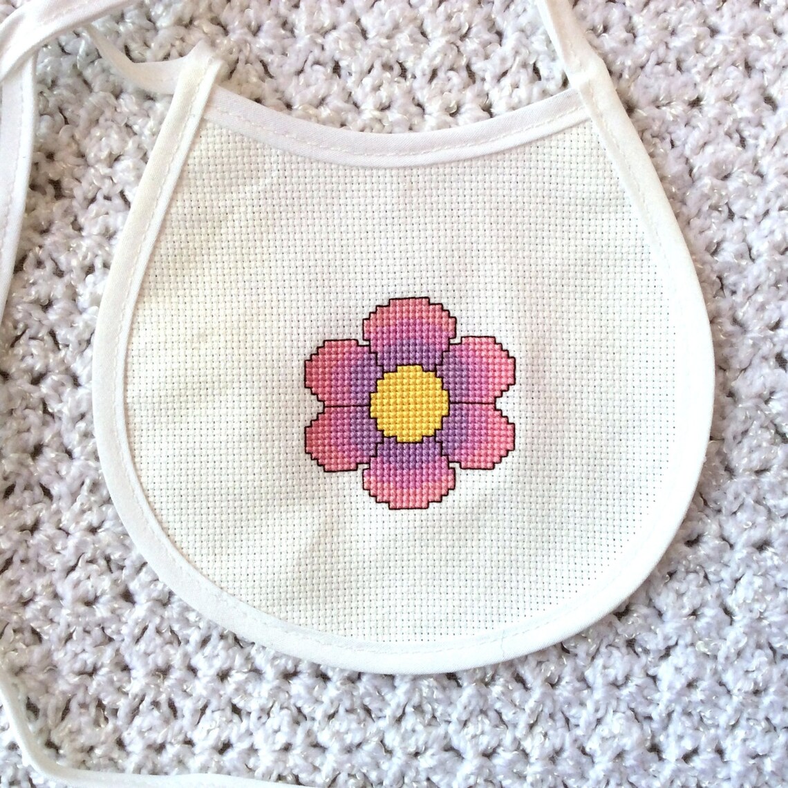 Flower Baby Bib Cross Stitch Pattern, PDF Pattern, Infant Embroidery