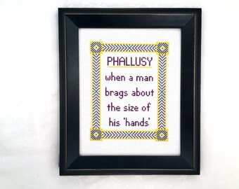Fallacy cross stitch pattern, humorous embroidery, funny needlepoint, phallic PDF pattern, sassy printable, subversive, rude download