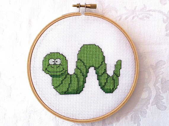 Worm counted cross stitch pattern, needlepoint, bug PDF pattern, garden embroidery, instant download chart, fishing bait, xstitch