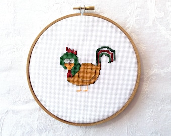 Rooster cross stitch pattern, PDF pattern, farm animal embroidery, xstitch pattern, chicken needlepoint, bird printable, DIY handmade craft